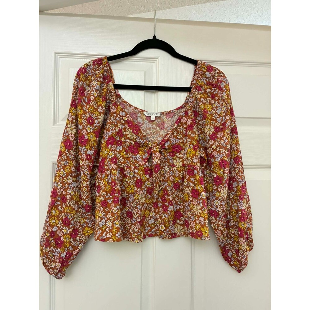 Patrons of Peace Floral Boho Peasant‎ Top Small Rayon Balloon Sleeve